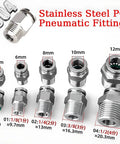 50Pcs Pneumatic Hose Fittings Must-Have Kit With 304 Stainless Steel Quick Release Air Tube Connectors, various sizes shown