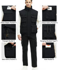 Mens Fleece Lined Winter Vest Windproof Water Resistant Outerwear with secure Velcro and zipper pockets displayed on a model.