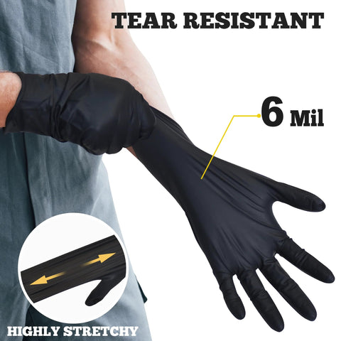 TitanFlex black nitrile disposable exam glove, 6 mil, Large, shown stretched