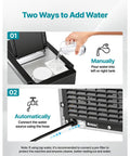 Effortless Countertop Water Dispenser And Rapid Ice Maker showing manual and automatic water addition methods for easy use.