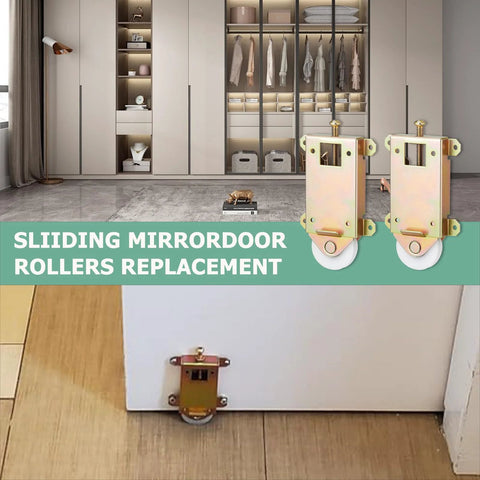 Two Pack Sliding Mirror Closet Door Rollers Replacement, 2-1/2 Inch Wheel, installed on white door for quiet smooth operation