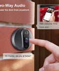 Peephole Doorbell Camera With 1080P HD Video, Dope Night Vision, mounted on brick wall showing two-way audio feature.