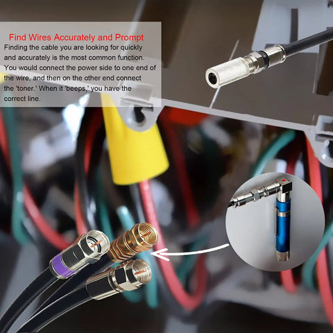 Coax Cable Finder Kit Pocket Toner And Continuity Tracer With Light And Buzzer Voltage Toner Barrel Connector Bundle in use