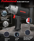 No-Sense Real Deal Heavy Duty 1/2 Inch Drive Air Impact Wrench With Twin Hammer Mechanism And Reinforced Aluminum Gearbox detail image.