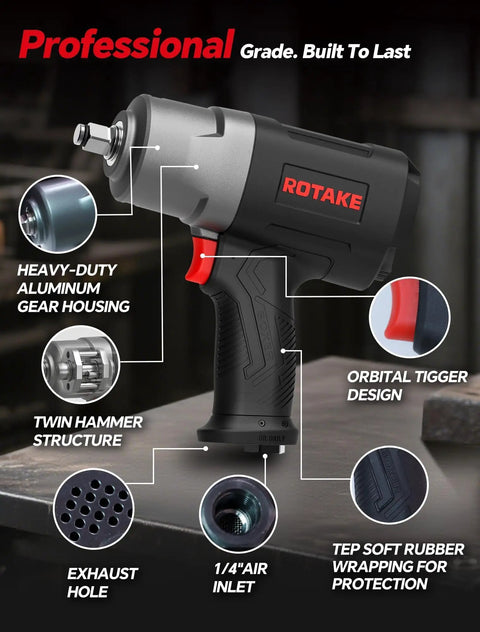 No-Sense Real Deal Heavy Duty 1/2 Inch Drive Air Impact Wrench With Twin Hammer Mechanism And Reinforced Aluminum Gearbox detail image.