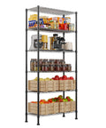 Heavy Duty Wire Storage Rack With Adjustable Shelves Built Like A Tank For Laundry Room Kitchen Pantry Closet Organization Solid Metal Shelf Unit Organize Home Setup Zero Drama In Sleek Black with food items on shelves.