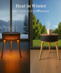 Fast 1500W PTC Ceramic Space Heater With Side Table Design in winter with cup, remote control, cozy heating for bedroom.