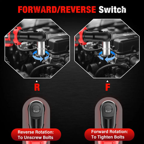 Three Eighths Inch Cordless Ratchet Wrench Set With Brushless Motor Delivers 88 Ft Lbs Torque At 500 RPM On A 20V Battery, forward/reverse switch