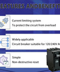 2 Pole 50 Amp Circuit Breaker For 120 And 240 Volt Panels With Standard Plug In Mount And Thermal Magnetic Protection