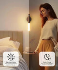 Indoor Wall Sconce Equipped With Smart Motion Detection And An Extra Large 2200mAh Rechargeable Battery beside a bed in a cozy setting.