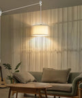 Plug In Pendant Light With 15 Foot White Cord And On Off Switch Double Linen Shade Fabric Design For Soft Warm Glow