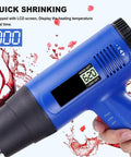 Heavy Duty 50Mm PVC Capsule Heat Shrink Gun With Digital Display And Adjustable Speed Control showing LCD screen and blue design.