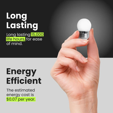 Hand holding 7.5 Watt E26 Base S11 Frost LED Light Bulb Soft White 2700K Non Dim Energy Efficient cozy warm home lighting