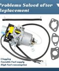 Carburetor Replacement Kit For 5000W Dual Fuel Inverter Generator 71367 70143 With Gaskets And Fuel Line displayed