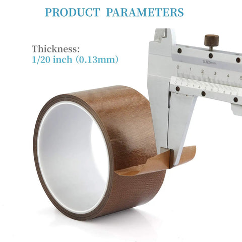 High Temperature Teflon Tape For Vacuum Sealer And Hand Impulse Sealers 2 Inch Wide 33 Feet Long Zero Point Thirteen Millimeter Thick Ideal For Wood Cabinets Drawers Furniture Heat Resistant Sealing with caliper measuring thickness