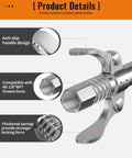 Heavy Duty Grease Gun Coupler With Six Lobed Locking Jaws And Gasket, Dual Handle Quick Release For One Eighth Inch NPT Ends