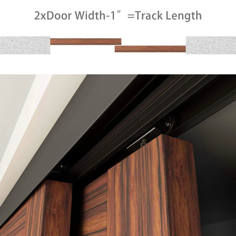 Heavy Duty Double Bypass Sliding Closet Door Track Kit Hardware With 72 Inch Aluminum Alloy Track Rail Set For Two Door System Delivers Ultra Smooth Quiet Operation And Durable Rust Proof Black Finish, shown installed.