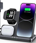 Three In One Wireless Charging Station For iPhone Apple Watch And AirPods Charges Three Devices At Once With A Qi Pad And Stand