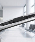 Universal Fit Luggage Handle Release Button Replacement For Hard Shell And Soft Shell Travel Cases Bulletproof black plastic button installed on luggage handle.