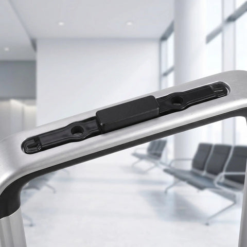 Universal Fit Luggage Handle Release Button Replacement For Hard Shell And Soft Shell Travel Cases Bulletproof black plastic button installed on luggage handle.
