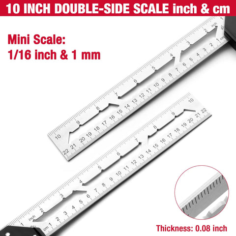 Rock Solid 10 Inch Try Square With Beefy Stainless Steel Blade Delivering Dead On Accuracy dual sided scale for precise measurements.