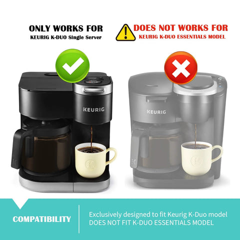 Front view of a 12-cup glass replacement carafe for Keurig K-Duo single-serve coffee maker, black handle
