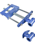 Top Shelf Heavy Duty Woodworking Bench Vise With Cast Iron Jaw For Knockout Holding Power And Quick Under Bench Mount, blue cast iron construction.
