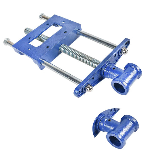 Top Shelf Heavy Duty Woodworking Bench Vise With Cast Iron Jaw For Knockout Holding Power And Quick Under Bench Mount, blue cast iron construction.