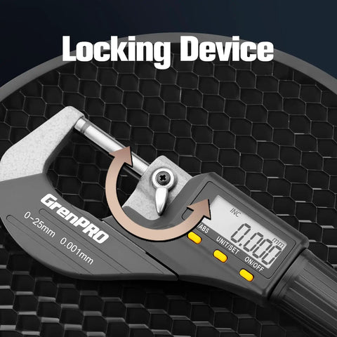 Pro Grade Digital Micrometer Measuring Tool For Precision Inch And Metric Thickness With 0.00005 In 0.001 Mm Accuracy, 0-25 Mm Range