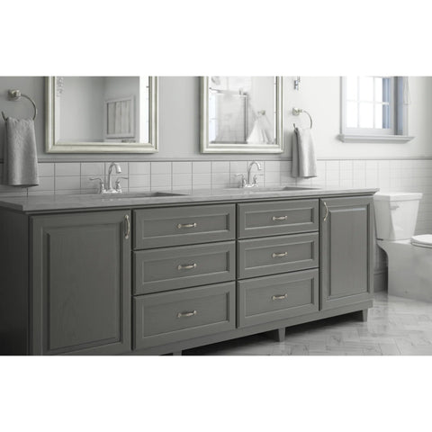 Gray bathroom vanity with 10 Pack Satin Nickel Cabinet Handles With 3 Inch Center To Center Holes Half Round Spoon Foot Casual Drawer Pulls For Kitchen Cabinets, Cabinet Doors, Dressers, And Furniture Makeovers.