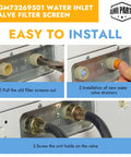 Washer Water Inlet Valve Screen Replacement For LG Kenmore Models AGM73269501 installation process shown in steps.