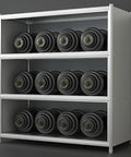 Heavy Duty Stainless Steel Shelving Unit Engineered To Handle Beefy Loads Without Bending Or Sagging Rapid Setup For Kitchen Cookware Garage Gear And Utility Room Organization Stack holding dumbbells.