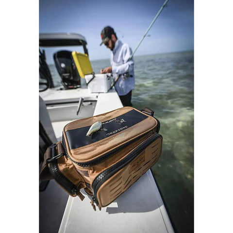 Guide Series 3500 Soft Tackle Bag With Five 3500 Stowaway Boxes fishing from a boat with rugged 1680 Denier fabric