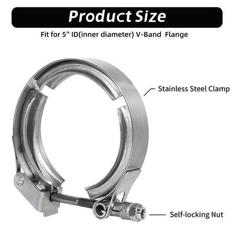 5 Inch Quick Release V Band Clamp Stainless Steel 304 Bolt Clamp For Exhaust Pipe Flanges side view with labeled parts