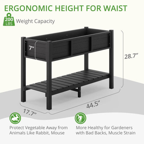 Raised Garden Bed With Tools 45 By 18 By 29 Inches Poly Elevated Planter Box With Legs And Storage Shelf Weather Resistant