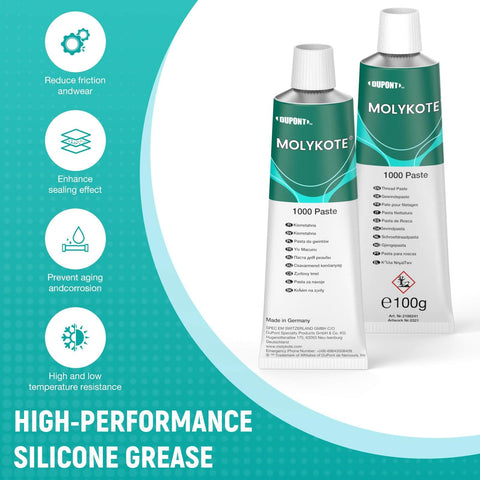 Heavy Duty Solid Lubricant Paste For Bolted Metal Joints And Anti Seize Fasteners, High Load And High Temperature Resistance, Chemical Resistant, Nickel Free And Lead Free, 100G Brown Tube For Threads And Fasteners, Pro Grade Industrial, featuring two tubes of MOLYKOTE 1000 paste.