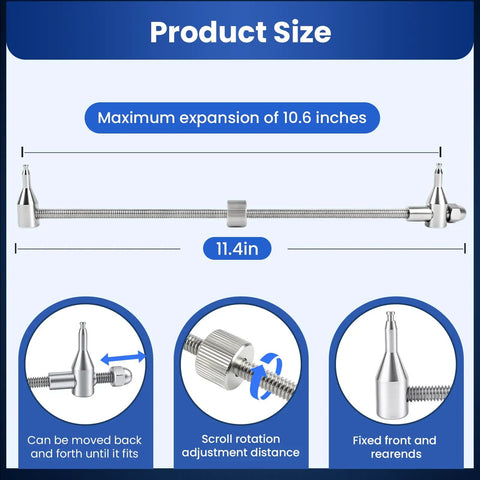 Built Like A Tank 304 Stainless Steel Washer Spring Removal Tool For Front Load Washing Machine Boot Gasket Replacement No Sweat Design With Serious Grip And Zero Fuss For Fast Fixes Product size diagram showing 11.4 inches and 10.6 max expansion.