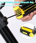 Top Shelf 17 Piece Folding Allen Wrench Set With Flex Head Metric And SAE Hex Keys in use on a bicycle repair.