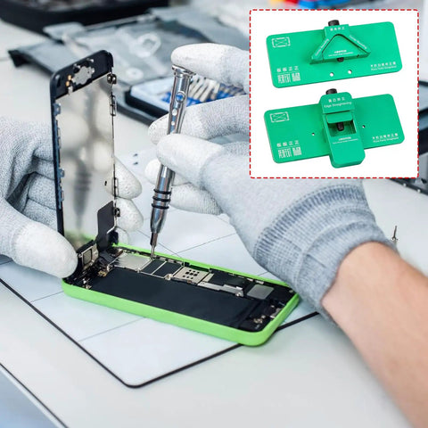 Technician using Pro Grade High Precision Aluminum Frame Straightener Tool For Mobile Phone Repair on a smartphone.
