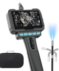 Two-Way 210 Degree Articulating Borescope Endoscope With Light 1080P Mechanic Inspection Tool showing live engine feed on display