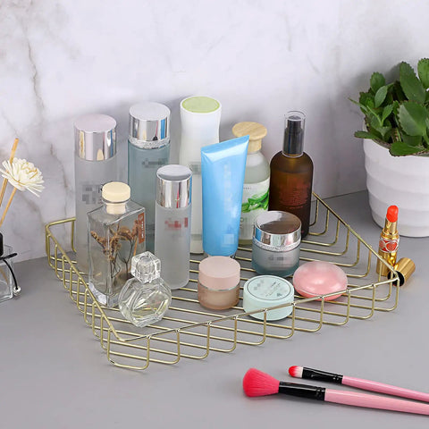 Gold Desk File Tray Organizer For A4 Papers And Documents holding cosmetics on a vanity for makeup storage