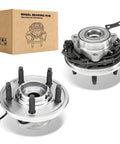 Beefed Up Front Wheel Bearing Hub Assembly 2 Pack For 2006 To 2010 Ford Explorer 2007 To 2010 Explorer Sport Trac And 2006 To 2010 Mercury Mountaineer 5 Lug With ABS OE Grade Replacement Ready To Install, showing two hubs with packaging