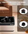 Automatic Portafilter Washer With Three Liter Tank Efficient Three Way Valve Rapid Drainage shown with flat and ball-shaped brush heads.