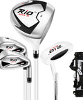 Kid Friendly Junior Right Handed Golf Club Set With Oversized 360cc Driver, Lightweight Graphite Shafts, Putter, Stand Bag In Green.
