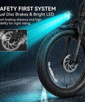 Front wheel of Powerful 2000W Peak Electric Mountain Bike With 864Wh Battery And Step Through Frame Delivers 40 To 80 Mile Range