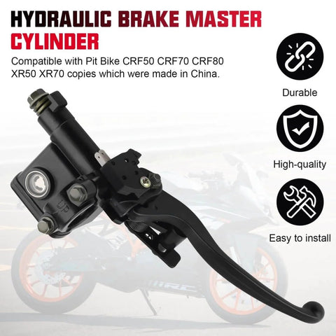 Left Hand Hydraulic Brake Master Cylinder Lever Pump For ATV Dirt Bike Quad And Moped Fits 50Cc 70Cc 90Cc 110Cc 125Cc 150Cc 200Cc 250Cc 4 Stroke GY6 Engines Universal Fit For Taotao Roketa Sunl Kazuma Hensim Jonway Znen