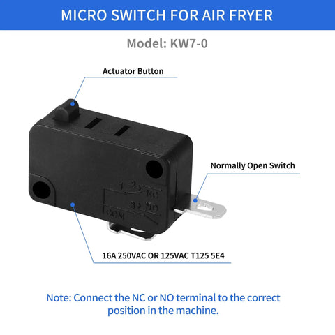 Side view of Two Pack KW7 0 Micro Switches 1NO 1NC Built For Air Fryer XL Power XL Vortex Microwave Oven Welding Gun Induction Cooker