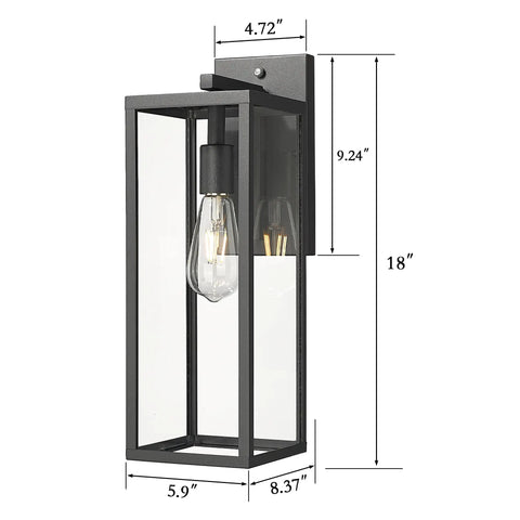Dusk To Dawn Sensor Outdoor Wall Lantern 15 Inch Tall Anti Rust Black Exterior Light For Front Porch Doorway And Patio Auto On Off With Built In IC Light Sensor Modern Outdoor Lamp with dimensions