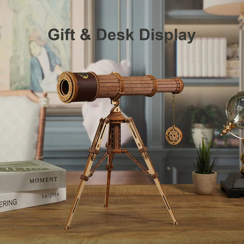 3D Wooden Monocular Puzzle Kit With Working Telescopic Tube DIY Science Model Build For Adults And Teens One To One Replica Monocular Dope Display Item Unique Gift For Curious Minds, wooden tripod desk display