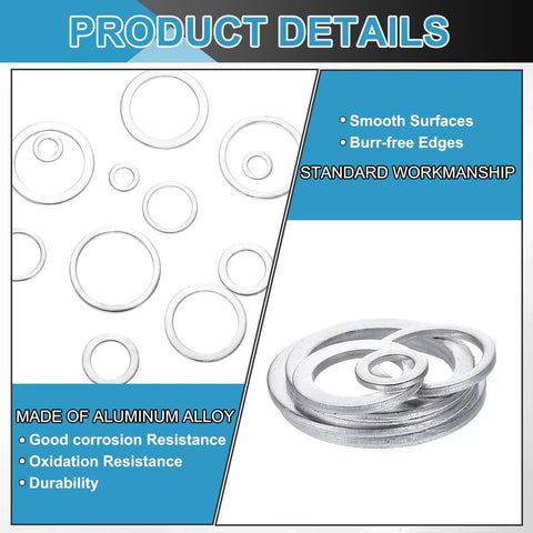 Built Tough Aluminum Flat Washers 100 Piece Pack 18X24X1.5mm Silver featuring smooth surfaces and burr-free edges.